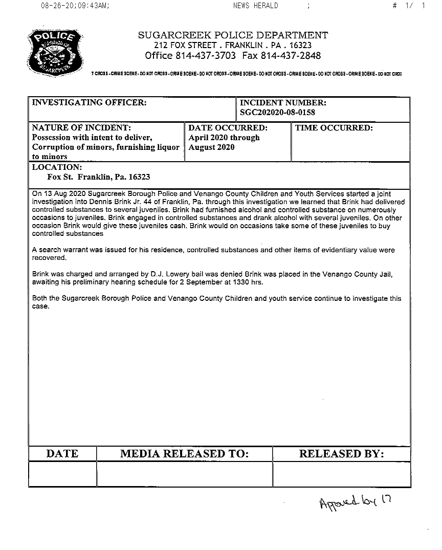 Corruption of minors Venango